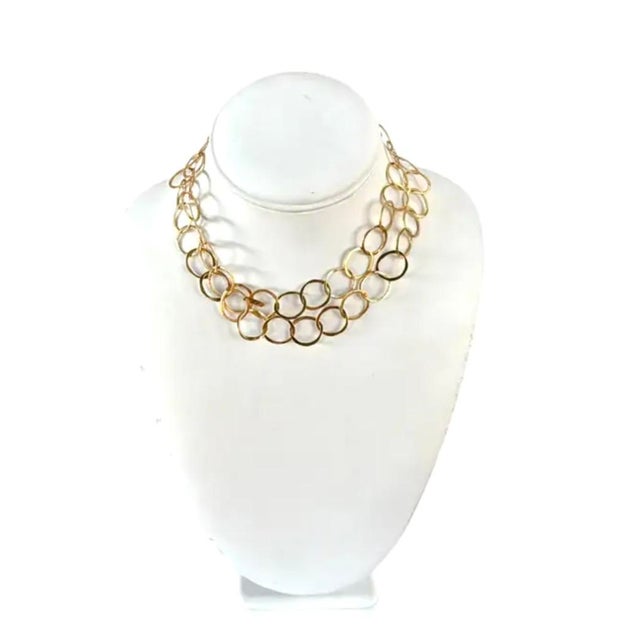 Metal 14 Yellow Gold Open Circle Link Necklace, 15" Drop For Sale - Image 7 of 8