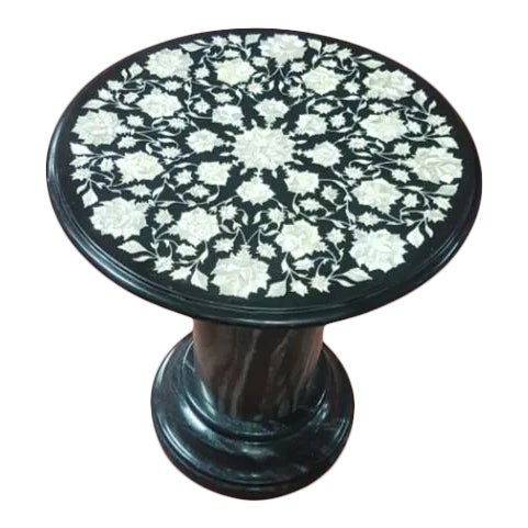 Vintage Neoclassical Black Marble Micro Inlays Tabletop For Sale