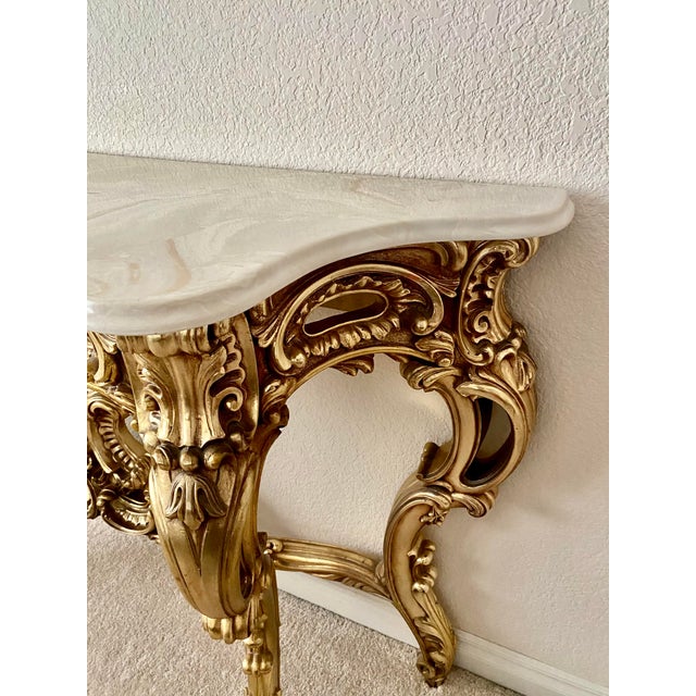 Exquisitely Stunningly Gorgeous French Louis XV Style Gilded Rococo Carved Console with Removable Faux Marble Beveled and...