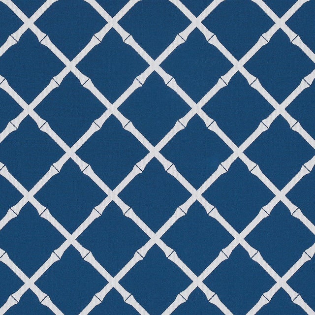 Schumacher Sample - Schumacher Bamboo Trellis Indoor/Outdoor Fabric in Navy For Sale - Image 4 of 4