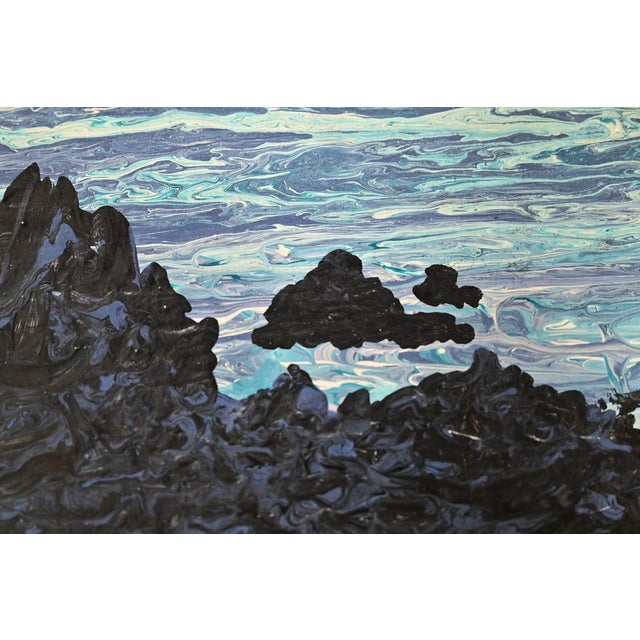 Mid 20th Century Original Artist Signed Abstract Rocky Seascape Oil Painting in Carved Giltwood Frame For Sale - Image 5 of 13