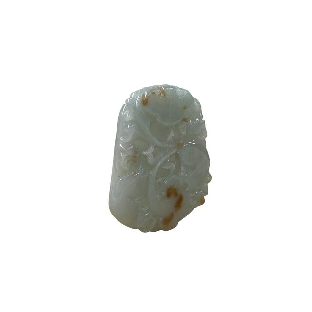 Natural Jade Stone Carved Buddha Fishes Lotus Leaf Display Pendant Art For Sale - Image 4 of 9