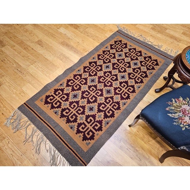 Vintage Native American Navajo Rug, Handwoven Wool, Allover Geometric Pattern, 3x6 For Sale - Image 11 of 13