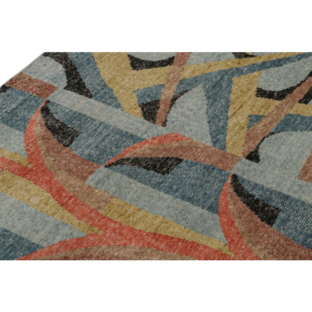 Rug & Kilim Rug & Kilim’s Distressed Deco Rug in Blue & Beige-Brown Geometric Patterns For Sale - Image 4 of 7