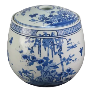 Blue & White Round Jar With Lid