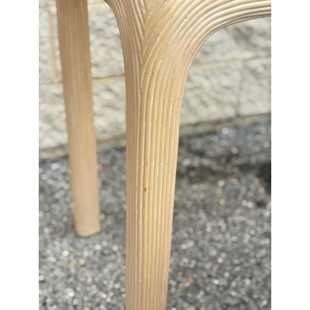 1970s Reed-Wrapped Console Table With Glass Top and Pair of Matching Stools For Sale - Image 10 of 10