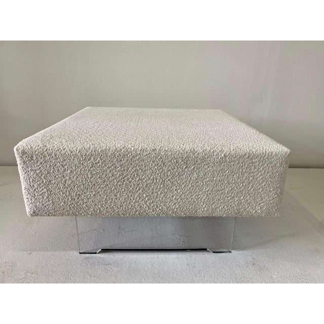 Large Boucle Clad Ottoman by Vladimir Kagan, Lucite Legs For Sale - Image 9 of 18