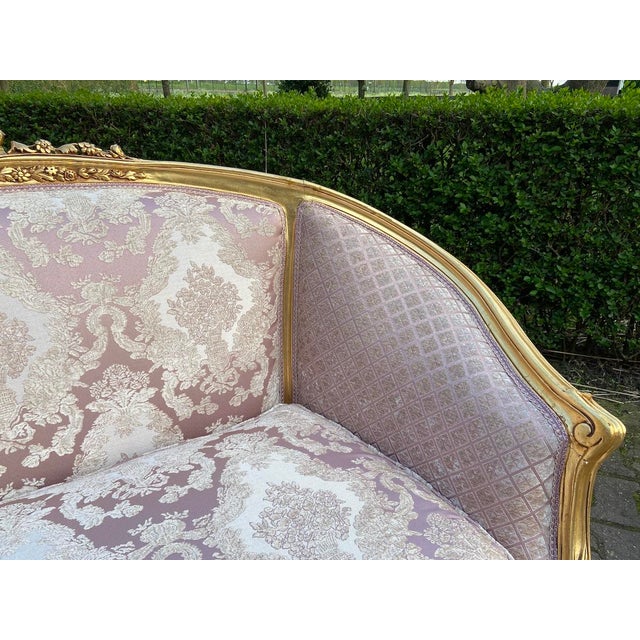 Wood 1900s French Artisan Louis XVI Pink Beech Settee For Sale - Image 7 of 10