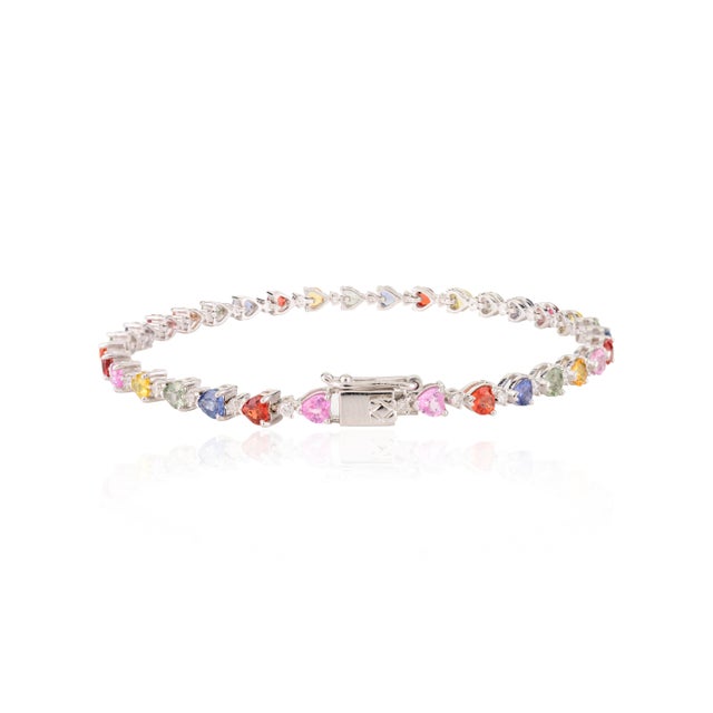 Not Yet Made - Made To Order 4.85 Carat Heart Cut Multi Sapphire Diamond Tennis Bracelet For Sale - Image 5 of 7