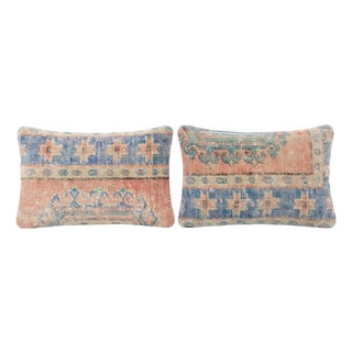 Turkish Wool Lumbar Rug Pillow Cover 16'' X 24'' - Set of Two For Sale