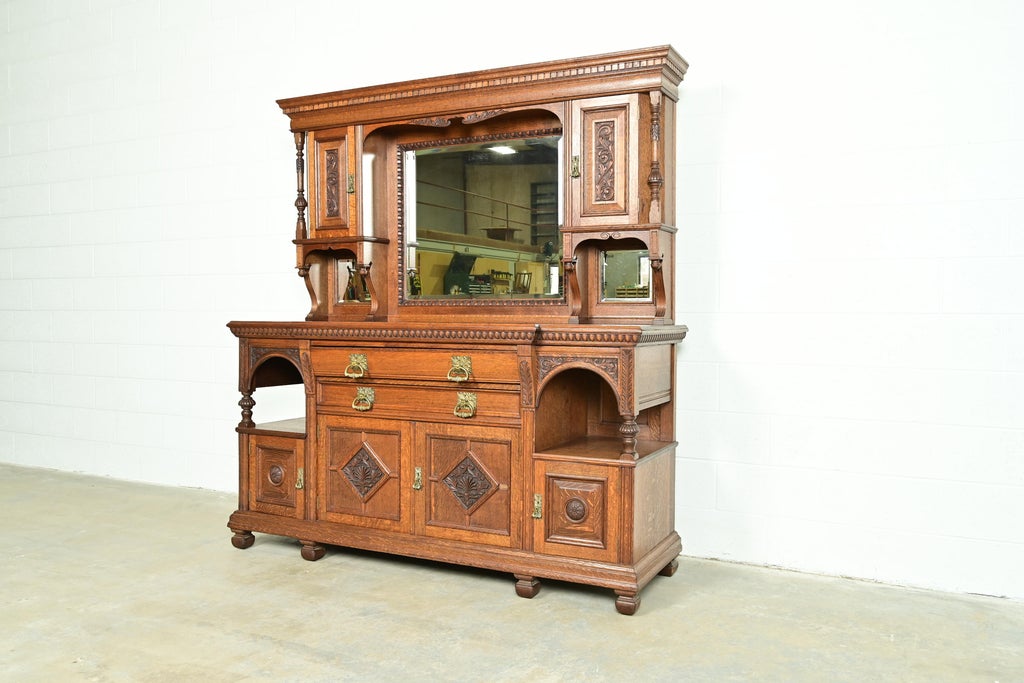 Herter Brothers Style Antique English Victorian Carved Oak