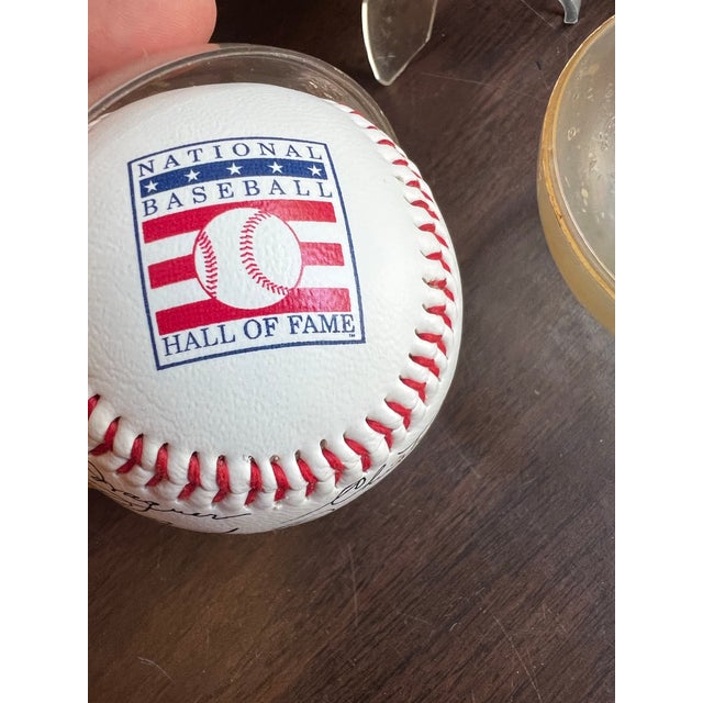 White Vintage Pair of 1936 First Hall of Fame Election Baseballs and Stand For Sale - Image 8 of 12