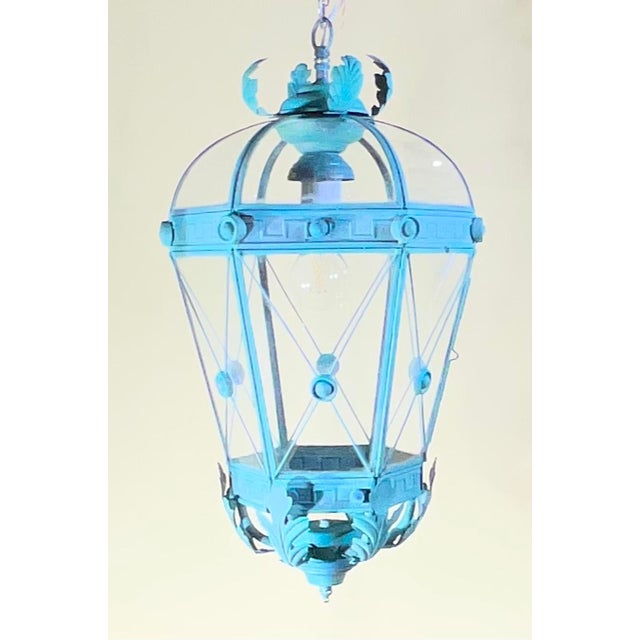 Vintage Solid Brass Hanging Lantern - Neoclassical Architectural Pendant Light For Sale - Image 16 of 17