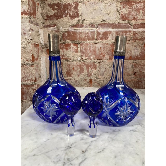 Mid-Century Modern Vintage 1970s Blue Bottles, Italy - a Pair For Sale - Image 3 of 9