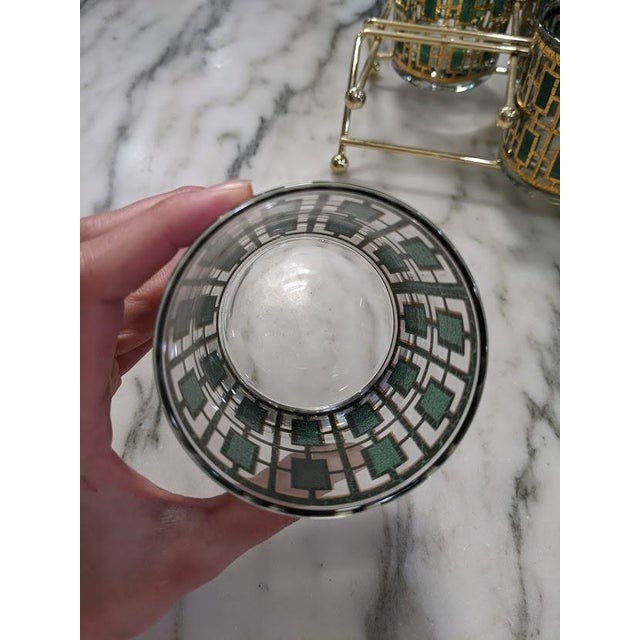 Mid-Century Emerald & Gold Tumbler Glasses With Carrier- 9 Pieces For Sale In Wichita - Image 6 of 8