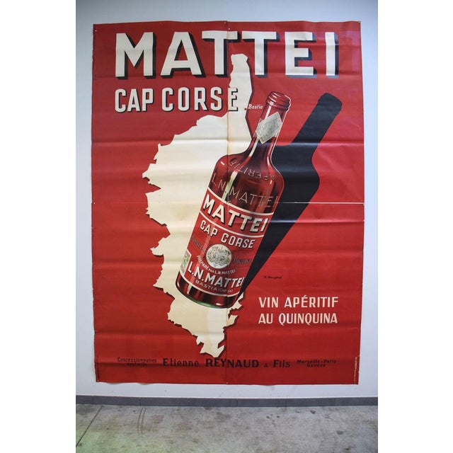 Large Mattei Cap Corse Advertising Poster by Rene Bougros, 1950s For Sale - Image 6 of 18