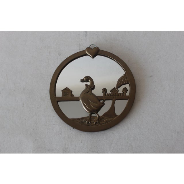 Vintage Brass Round Wall Mirror Duck Farmhouse Details For Sale - Image 9 of 9