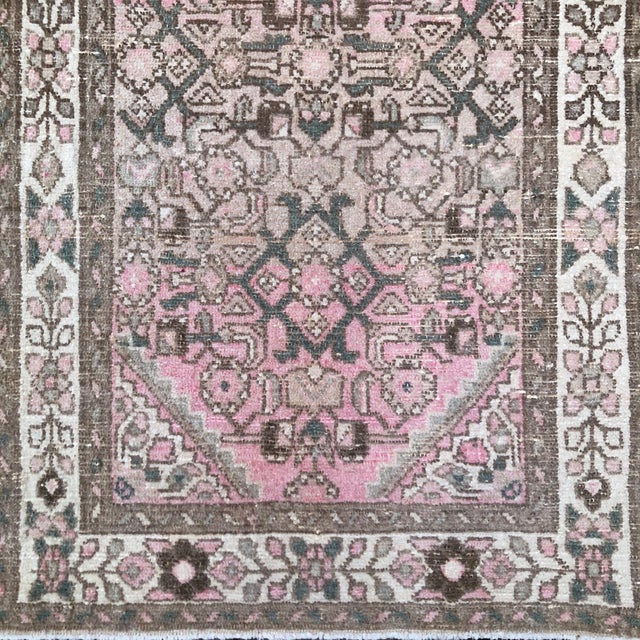 Traditional Vintage Runner Rug | Pink and Brown Tones | 3x10 For Sale - Image 3 of 7