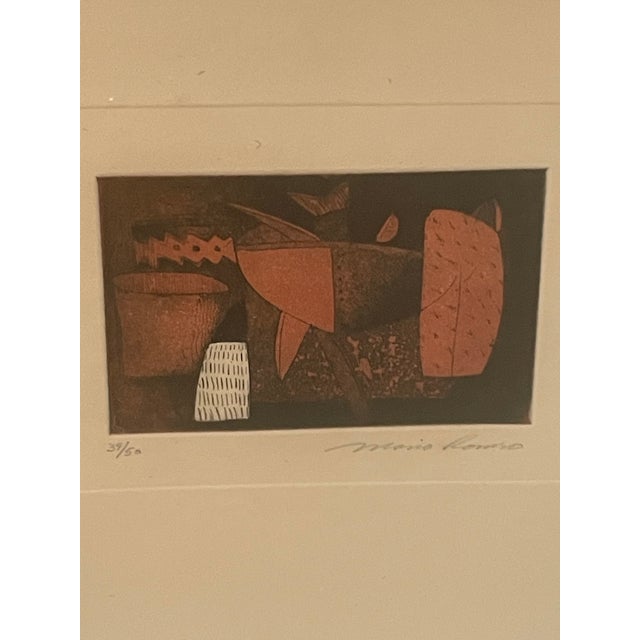 Vintage Framed Oaxacan Mexican School Art Engraving, Mario Romero, Folk Abstract For Sale - Image 10 of 10
