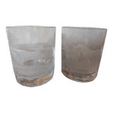 Mid 20th Century Queen Lace Crystal Double Old Fashioneds, Leopard and Zebra Etchings- a Pair For Sale