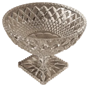 Large French Tazza Diamond Cut Cristal Pedestal Fruit Dish, 1950