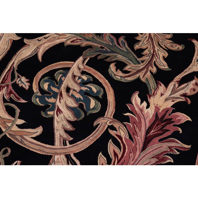 Shabby Chic Art Nouveau 1990's Pak-Persian Black/Gray Wool Rug - 9'2'' X 12'5'' For Sale - Image 3 of 9