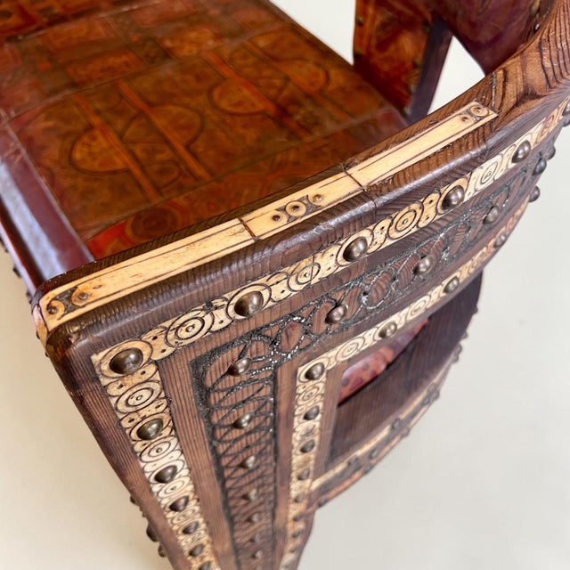 Wood African Hardwood and Leather Two‑seater Settee, 1960s For Sale - Image 7 of 11