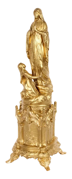 Antique Sculpture of St Bernadette Before the Virgin Mary, 1858