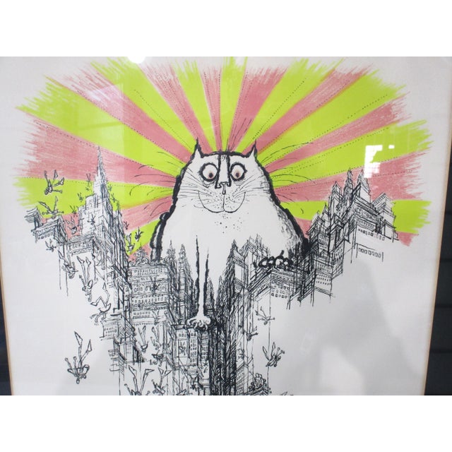 1970s Ronald Searle Lithograph " Cat God " Pencil Signed Numbered For Sale - Image 5 of 11