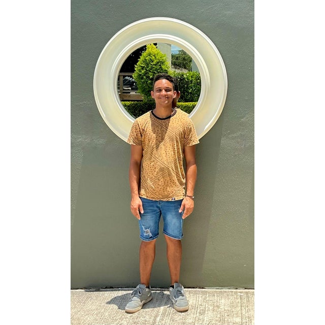 Vintage Round White Wall Mirror For Sale - Image 10 of 15