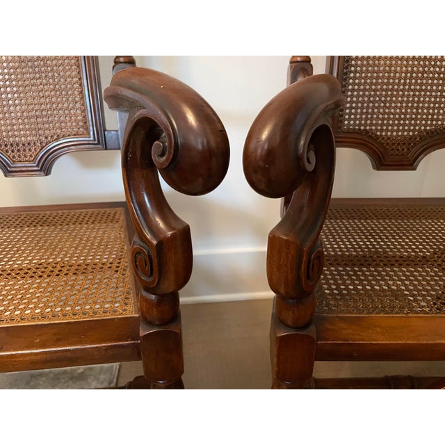 Brown Pair Carved Oak Throne Chair Antique Hall Chairs For Sale - Image 8 of 12