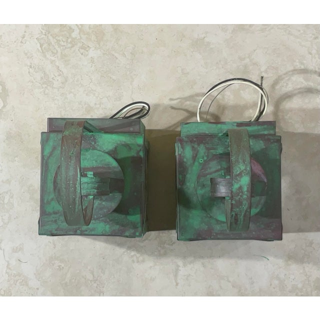 Funky Pair of Solid Copper Wall Lantern -13”h X 5”w X 5”.75 D For Sale - Image 12 of 13