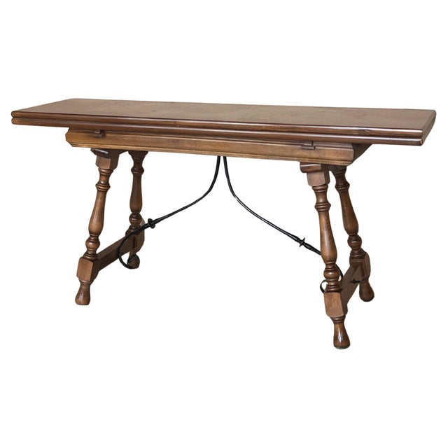 20th Century Spanish Console Fold Out Table with Iron Stretcher For Sale - Image 15 of 18