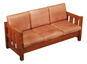Gustav Stickley Antique Mission Oak and Leather Even-Arm Settle Sofa