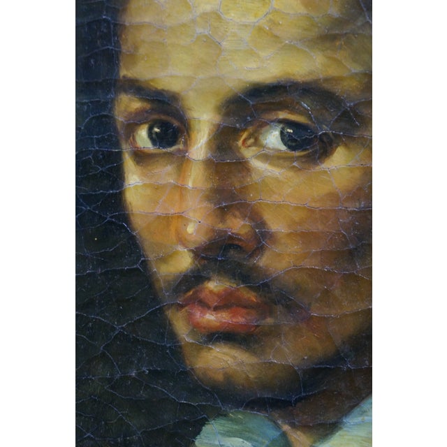 Black Late 20th Century Self Portrait Italian Gentleman Oil Painting on Linen After Gian Lorenzo Bernini 28" For Sale - Image 8 of 10