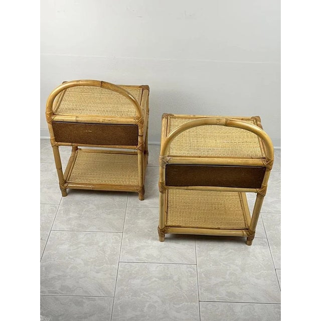 Vintage Italian Bedside Tables in Bamboo and Rattan, 1970s, Set of 2 For Sale - Image 4 of 10