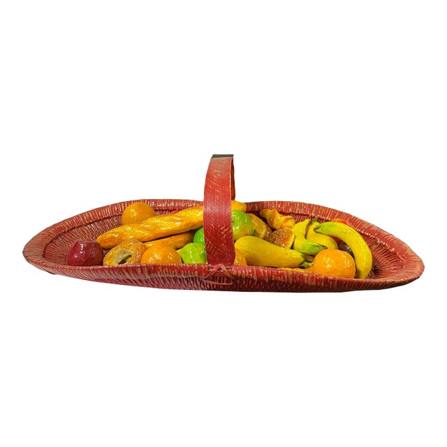 Assort Fruits Bread Simulated Display Red Rattan Oval Basket Tray For Sale
