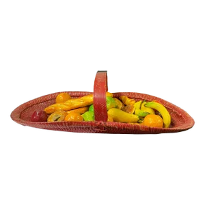 Assort Fruits Bread Simulated Display Red Rattan Oval Basket Tray