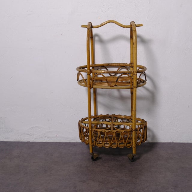 Brown Vintage Bamboo Liquor Trolley, 1950s For Sale - Image 8 of 13