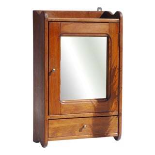 Small Art Deco Wooden Cabinet with Beveled Mirror and Drawer For Sale