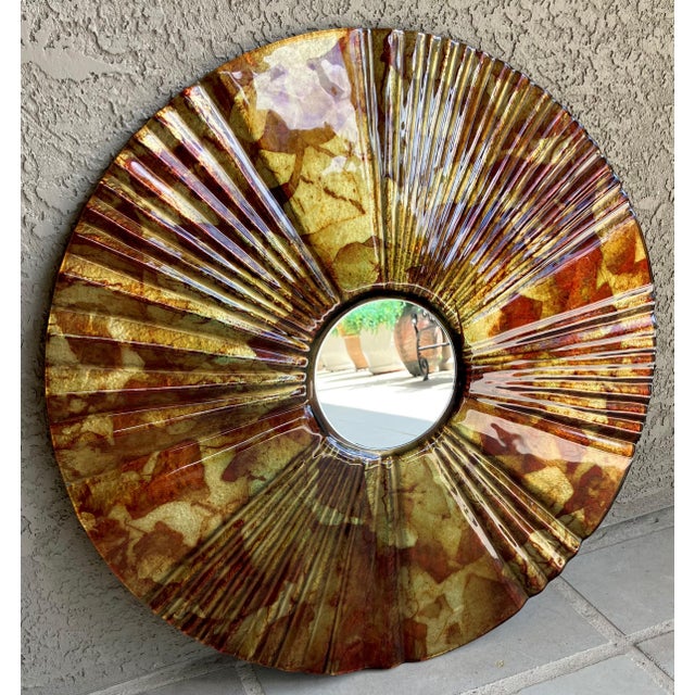 Late 20th-Century Verre Eglomisé-Style Reverse Painted Ribbed Glass Wall Mirror For Sale - Image 18 of 18