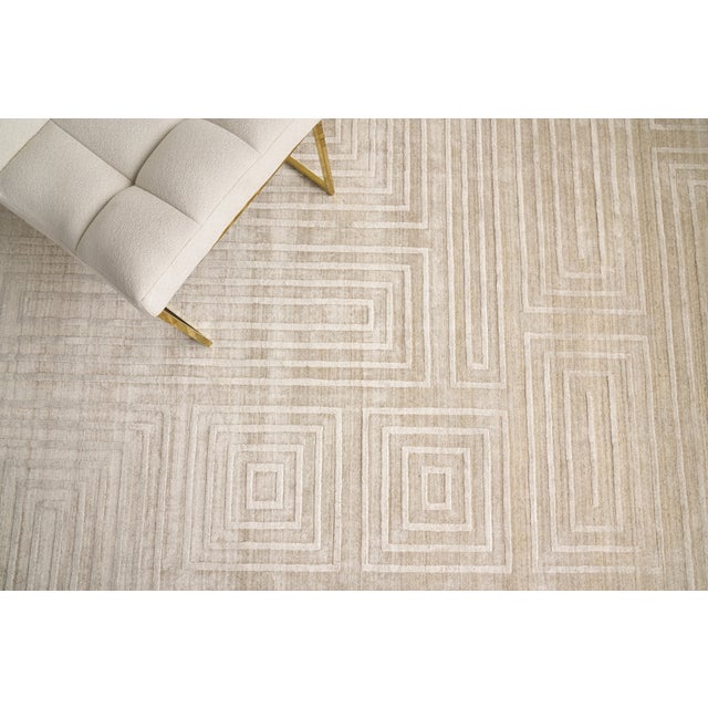 Exquisite Rugs Castelli Handmade Bamboo Silk & Cotton Beige Rug-9'X12' For Sale In Los Angeles - Image 6 of 7