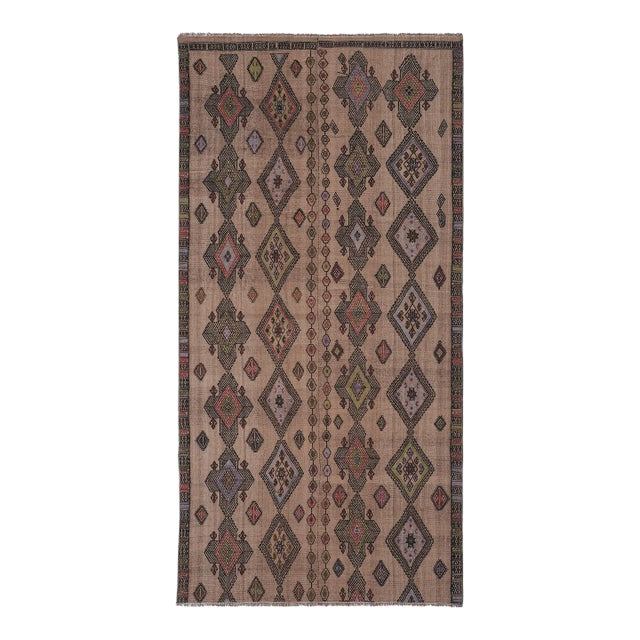 Vintage Embroidery Geometric Turkish Kilim Rug 4'10'' X 9'9'' For Sale