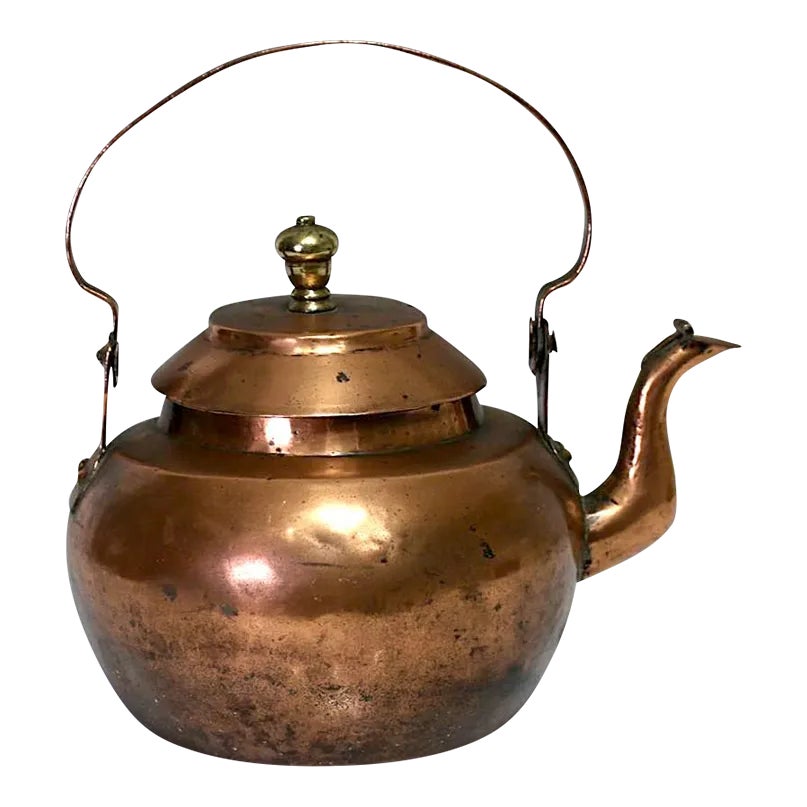 Early Antique Rustic Copper Tea Pot or Kettle With Lid, Early 1900
