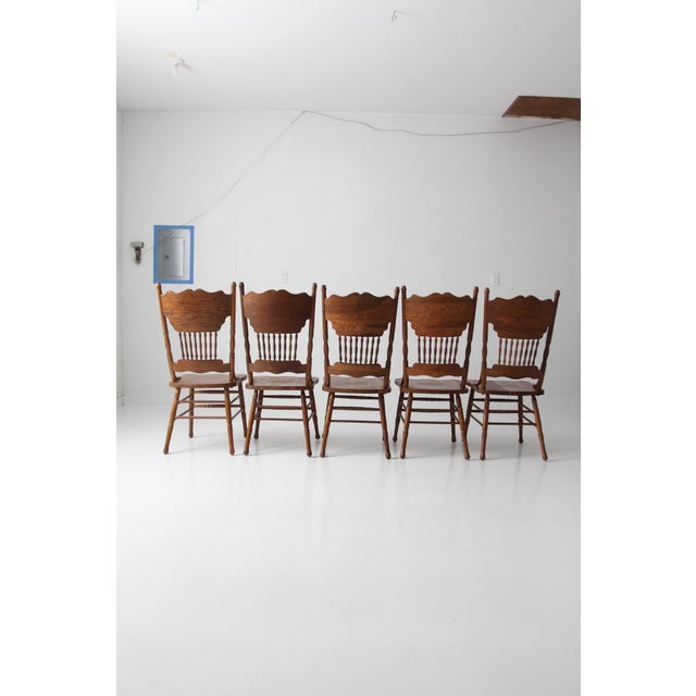 Wood Vintage Oak Dining Chairs Set of 5 For Sale - Image 7 of 18