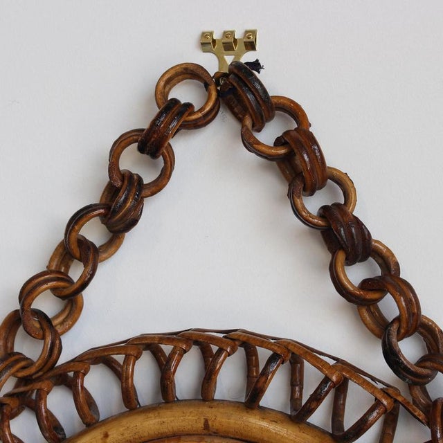 Vintage Italian Rattan Wall Mirror with Hanging Chain, 1960s For Sale - Image 6 of 14