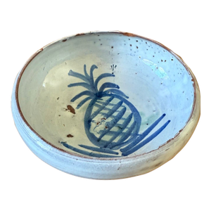 Vintage Handmade/Hand Painted White Glazed Small Terracotta Bowl With Pineapple Design