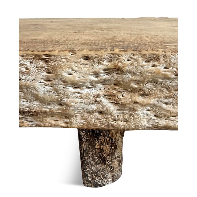 Wood Vintage Natural Edge Slab Lychee Coffee Table Bench For Sale - Image 7 of 9