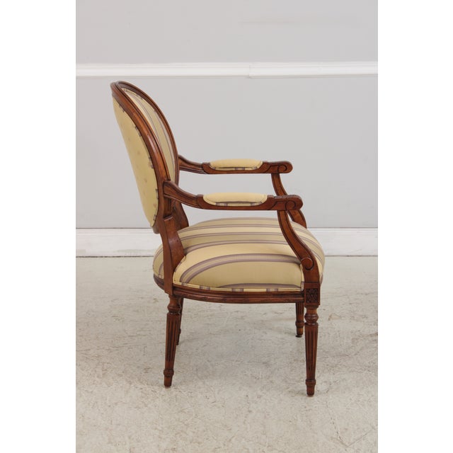 Louis XVI Style Mahogany Open Arm Fauteuil Chair For Sale - Image 4 of 18