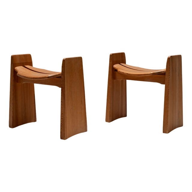 Set of Pine Jonte Stools by Gilbert Marklund for Furusnickarn Ab, 1970s For Sale